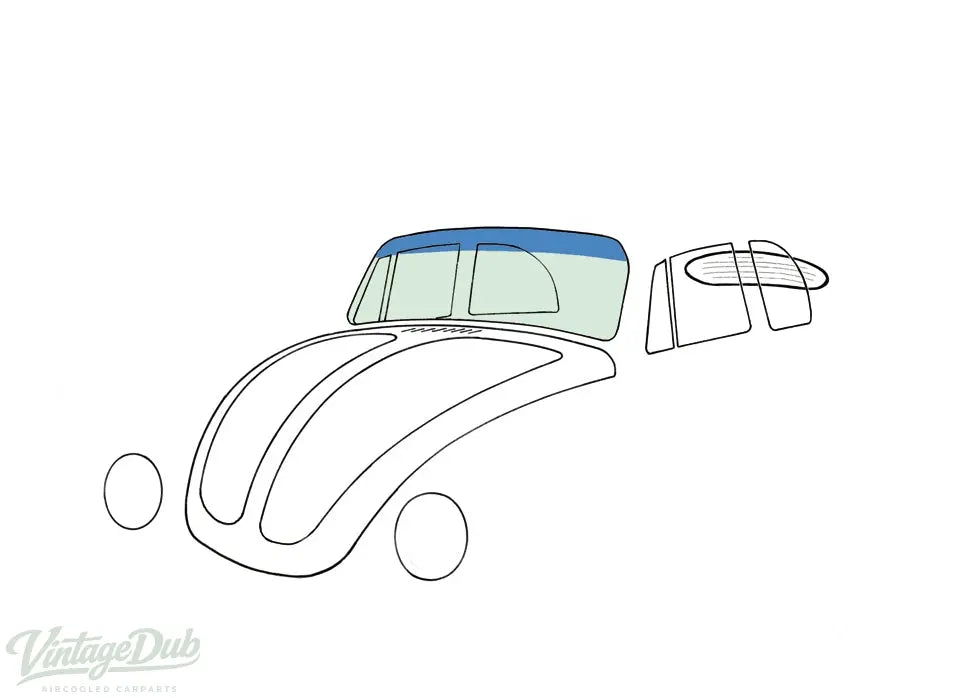 Voorruit groen, Cabrio, met blauwe band detail — Kever