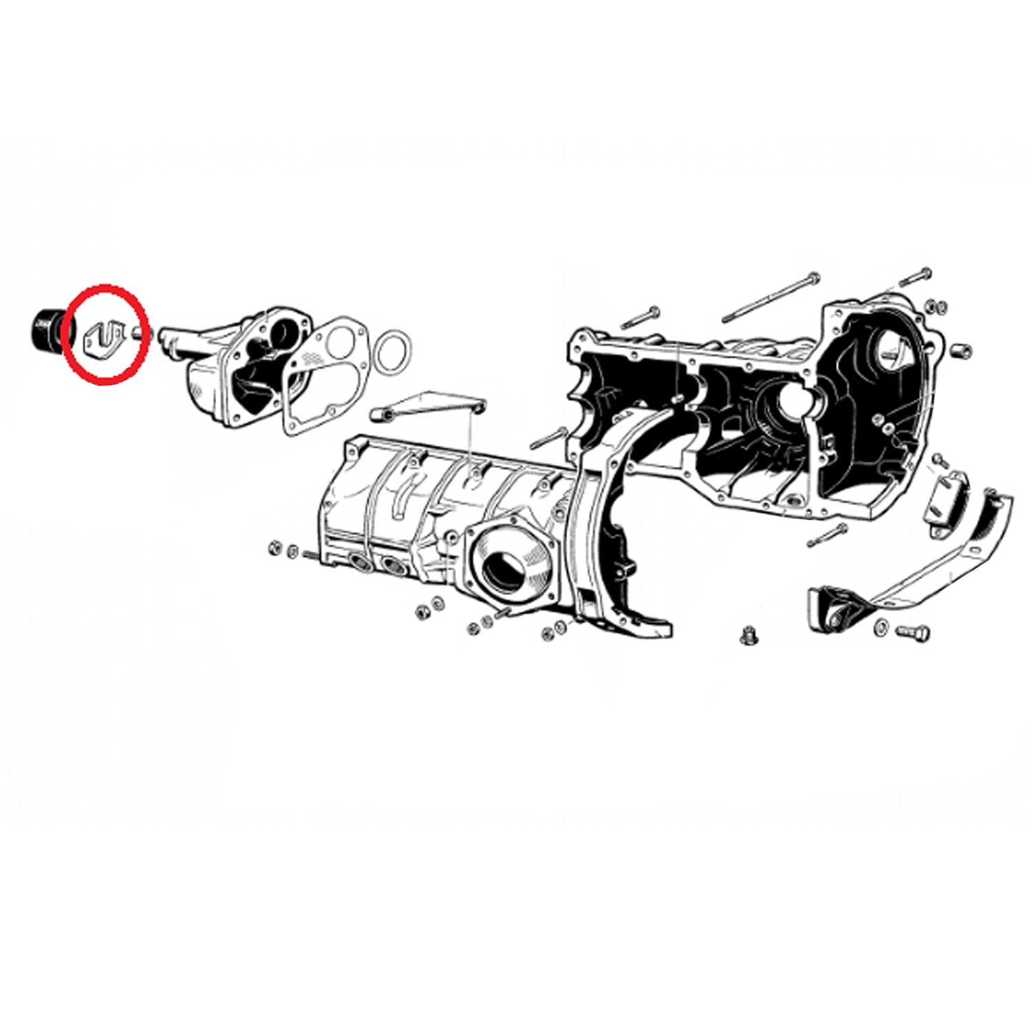 Bevestigsplaat doorvoerrubber neus versnellingsbak detail — T1, Kever