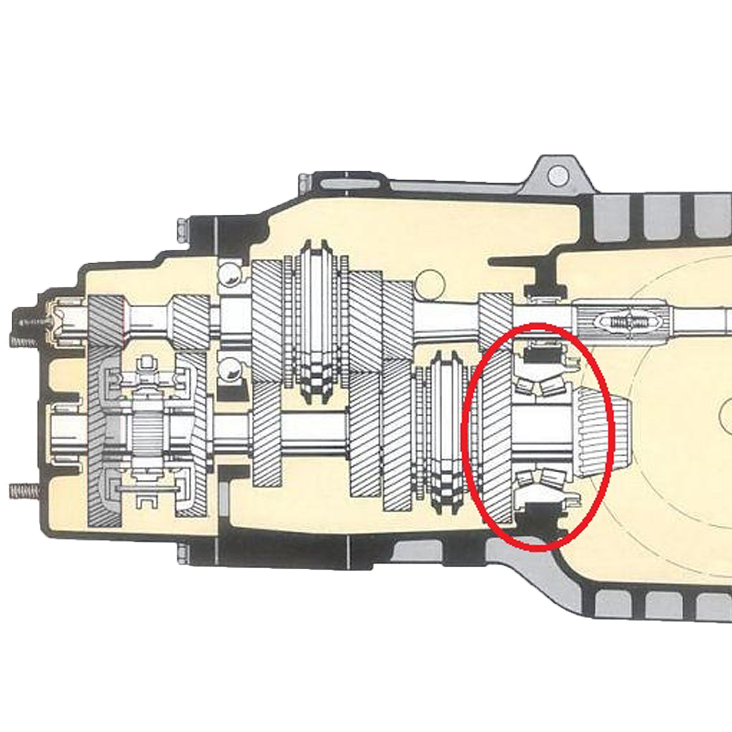 Lager achteraan (dubbelkonisch) secundaire as detail — T2, Kever, KG
