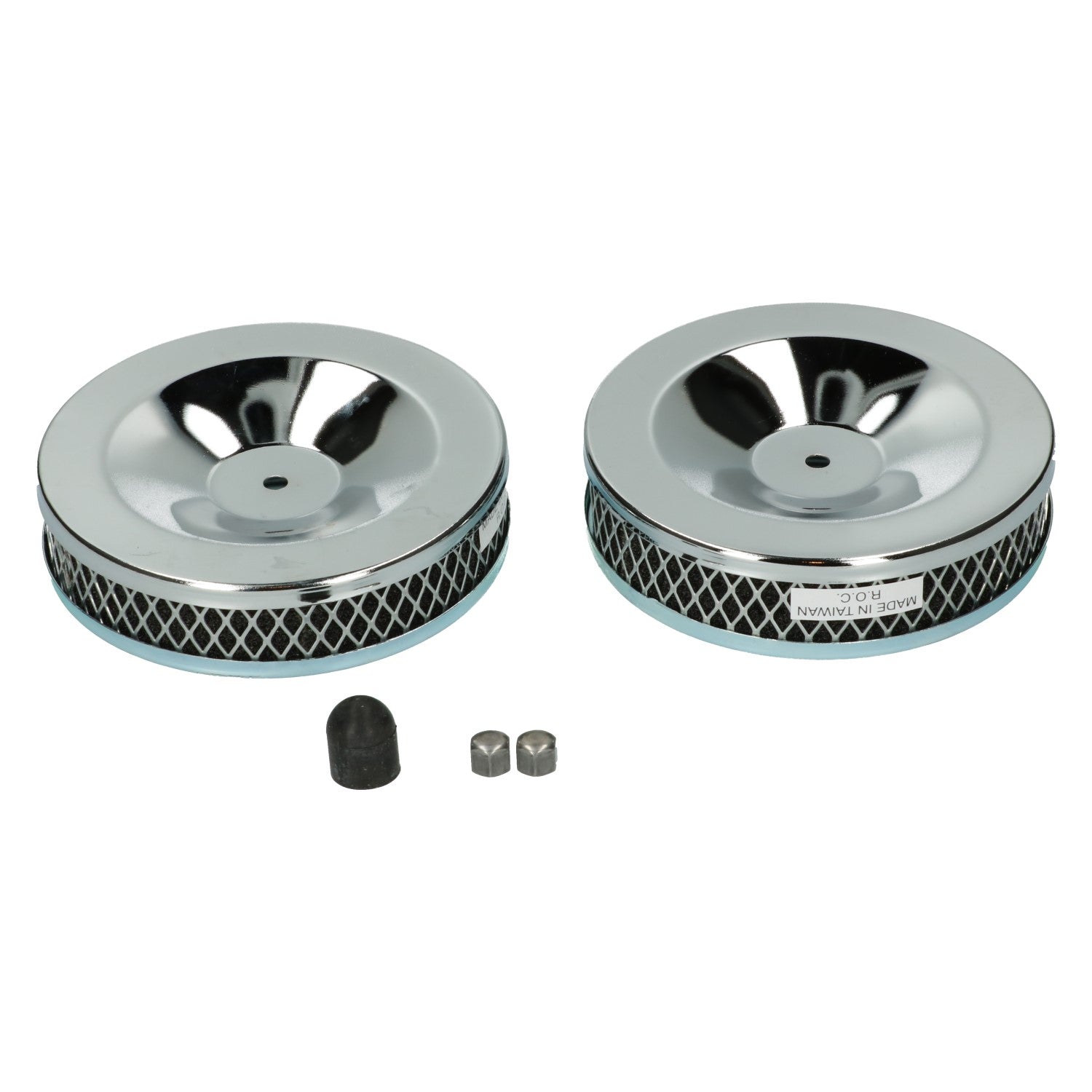 Gechromeerde luchtfilter, voor dubbele carburator, per paar — VintageDub