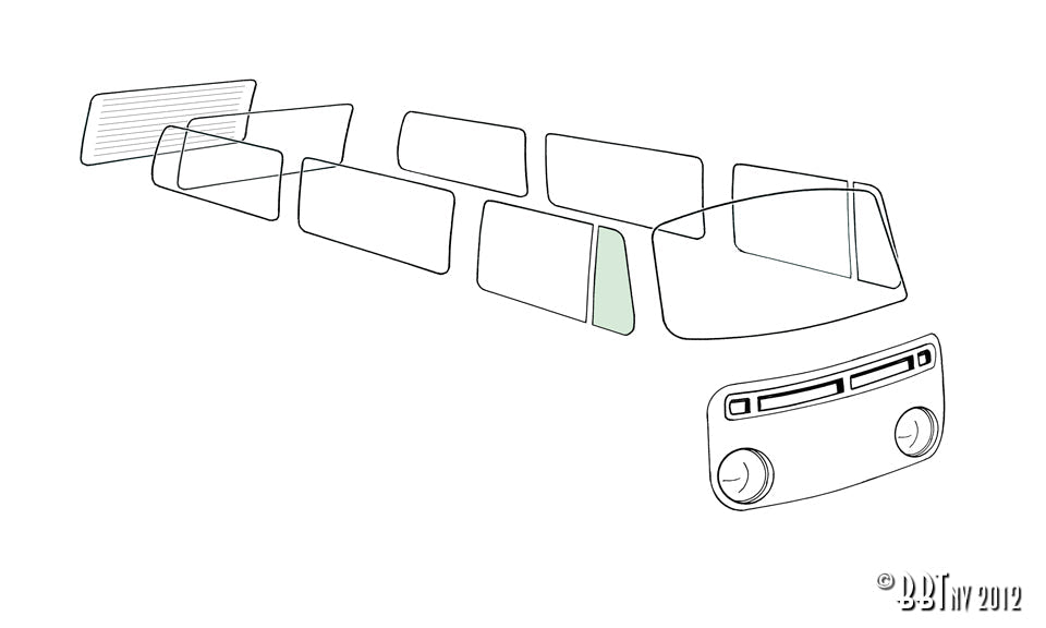 Tochtruit vast, rechts, groen voor T2 — VintageDub