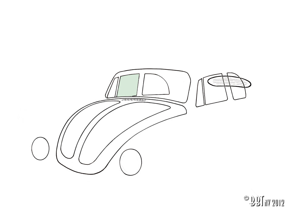 Deurruit rechts, Cabrio, groen voor Kever — VintageDub