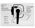 Sticker 'Open / Close / Lock' voor binnenhendel schuifdeur, 100x70mm, 8/67-7/79 – VW T2 Bus
