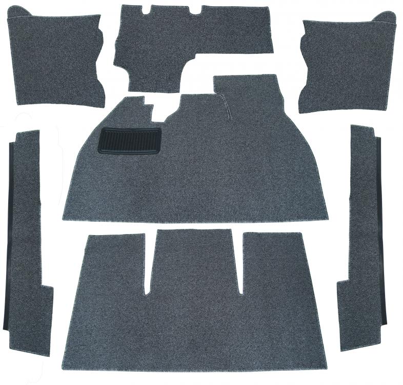 VW Kever | TMI Bouclé interieur tapijtset, gemeleerd grijs (7-delig) | Kever sedan LHD: VW1200, VW1300 en VW1500 08/68-07/72