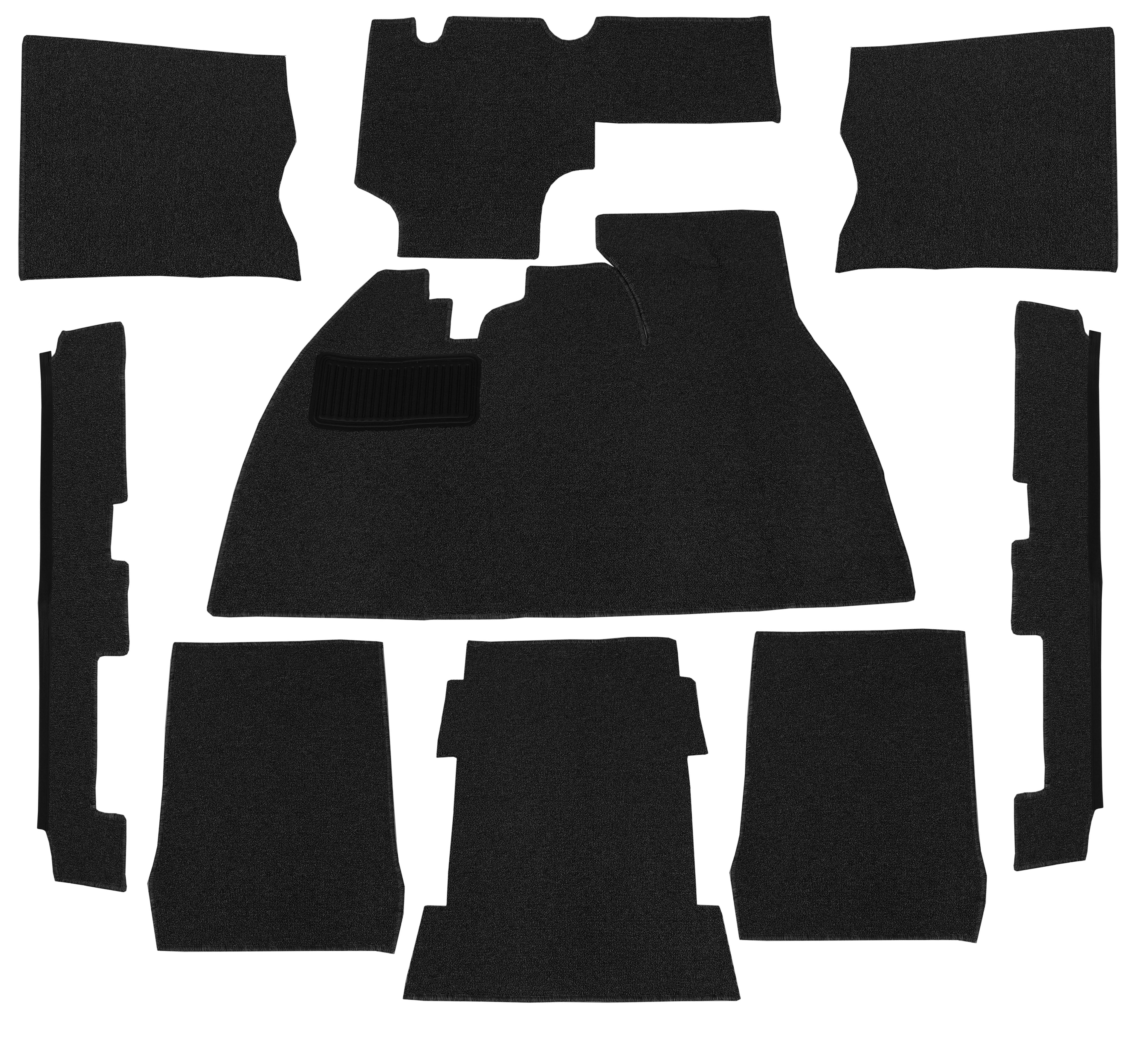 VW Kever | TMI Bouclé interieur tapijtset, zwart (9-delig) | Kever sedan LHD VW1200 en VW1300 08/72 en later