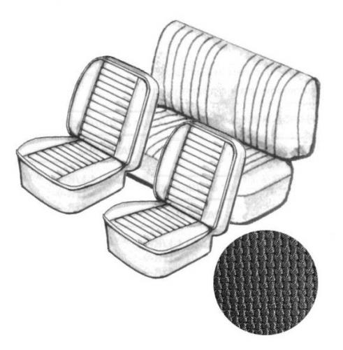 VW Kever | TMI Stoelbekleding set, zonder hoofdsteun, zwart basket vinyl | Kever 08/76 en later sedan
