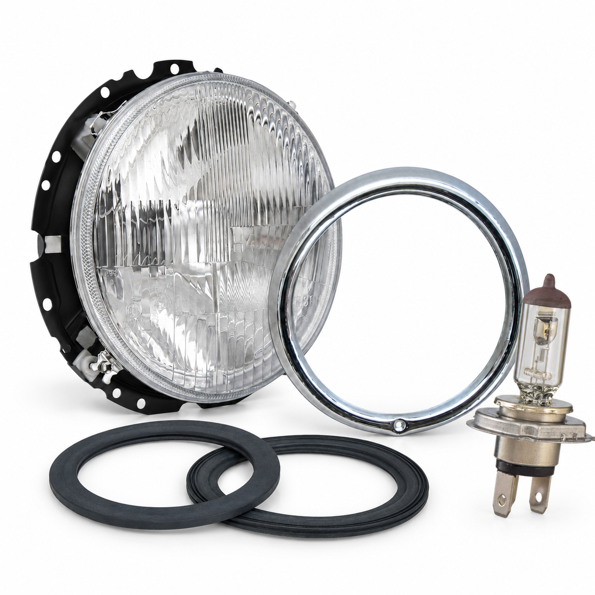 Koplampset H4 E-keur compleet, per auto | VW T2 Bus 08/67-08/73, Kever 08/67-07/73, Type 181 | 113 941 175 + 311 941 119